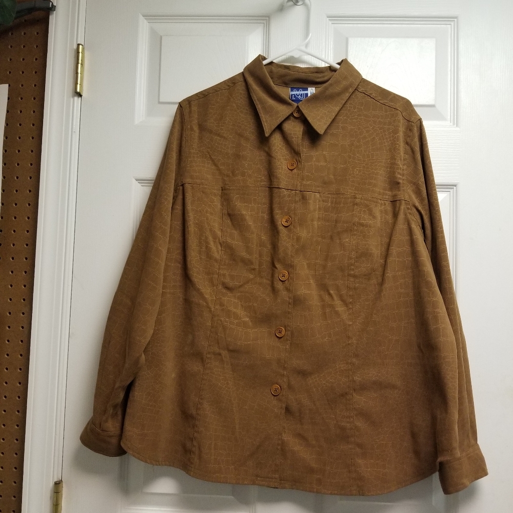 Venezia Jeans Vintage Caramel Tan Giraffe Print Button Down Shirt Jacket Shacket